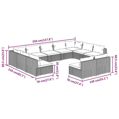 11 pcs conjunto lounge de jardim c/ almofadões vime PE castanho - Leva - Me - Contigo