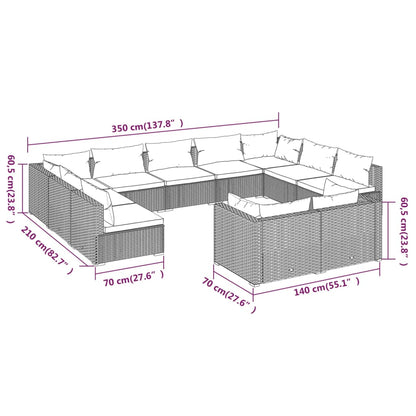 11 pcs conjunto lounge de jardim c/ almofadões vime PE castanho - Leva - Me - Contigo