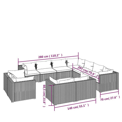 11 pcs conjunto lounge de jardim c/ almofadões vime PE cinza - Leva - Me - Contigo