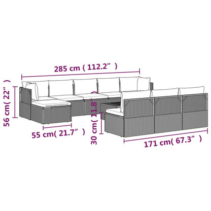 11 pcs conjunto lounge de jardim c/ almofadões vime PE cinzento - Leva - Me - Contigo