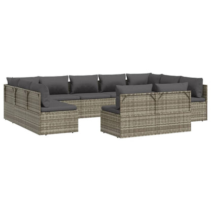 11 pcs conjunto lounge de jardim c/ almofadões vime PE cinzento - Leva - Me - Contigo