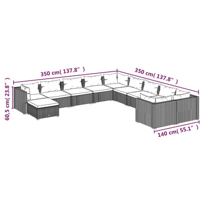 11 pcs conjunto lounge de jardim c/ almofadões vime PE cinzento - Leva - Me - Contigo