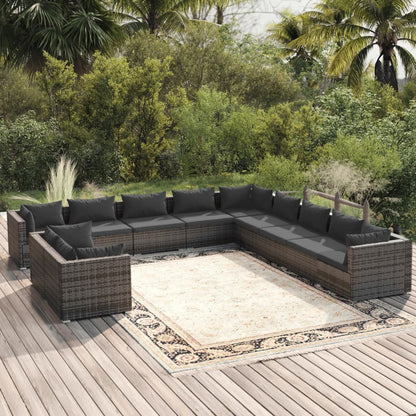 11 pcs conjunto lounge de jardim c/ almofadões vime PE cinzento - Leva - Me - Contigo