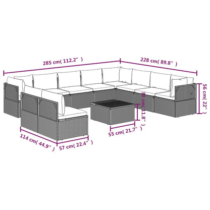 11 pcs conjunto lounge de jardim c/ almofadões vime PE cinzento - Leva - Me - Contigo