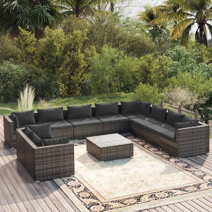 11 pcs conjunto lounge de jardim c/ almofadões vime PE cinzento - Leva - Me - Contigo