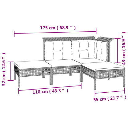 11 pcs conjunto lounge de jardim c/ almofadões vime PE cinzento - Leva - Me - Contigo