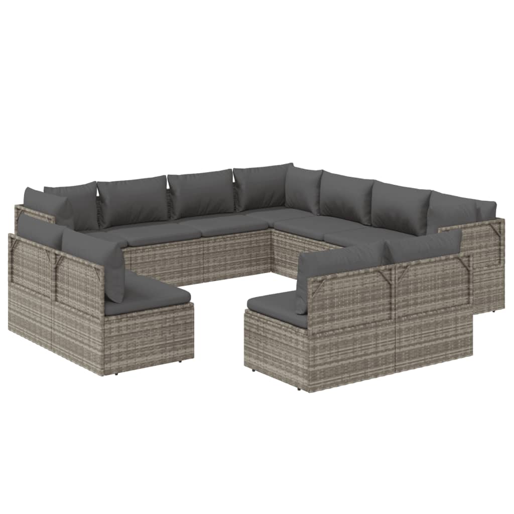 11 pcs conjunto lounge de jardim c/ almofadões vime PE cinzento - Leva - Me - Contigo