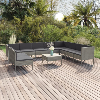 11 pcs conjunto lounge de jardim c/ almofadões vime PE cinzento - Leva - Me - Contigo