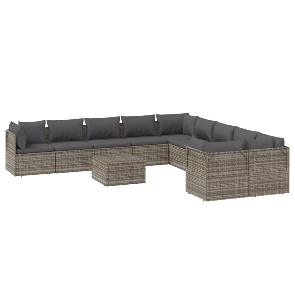 11 pcs conjunto lounge de jardim c/ almofadões vime PE cinzento - Leva - Me - Contigo