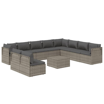 11 pcs conjunto lounge de jardim c/ almofadões vime PE cinzento - Leva - Me - Contigo