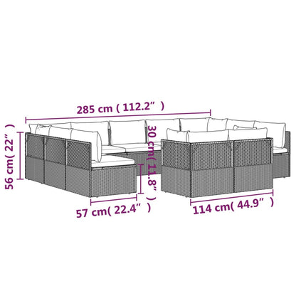 11 pcs conjunto lounge de jardim c/ almofadões vime PE cinzento - Leva - Me - Contigo