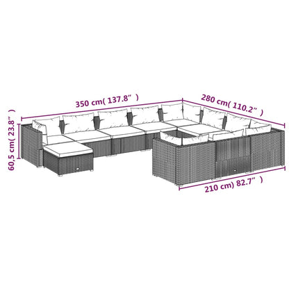 11 pcs conjunto lounge de jardim c/ almofadões vime PE cinzento - Leva - Me - Contigo