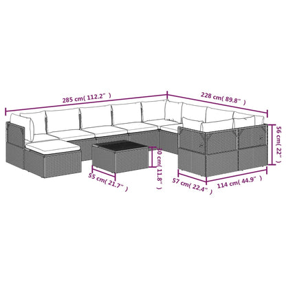 11 pcs conjunto lounge de jardim c/ almofadões vime PE cinzento - Leva - Me - Contigo