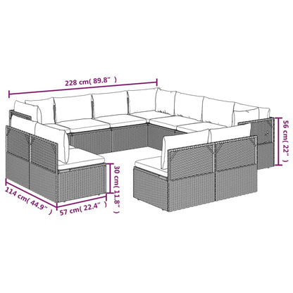 11 pcs conjunto lounge de jardim c/ almofadões vime PE cinzento - Leva - Me - Contigo