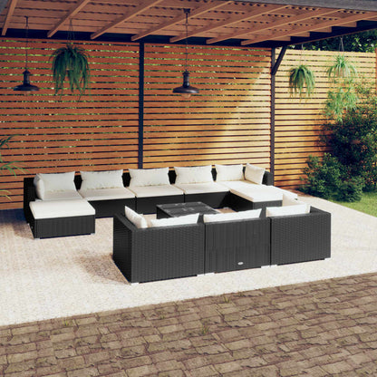 11 pcs conjunto lounge de jardim c/ almofadões vime PE preto - Leva - Me - Contigo