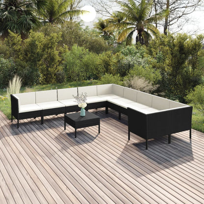 11 pcs conjunto lounge de jardim c/ almofadões vime PE preto - Leva - Me - Contigo