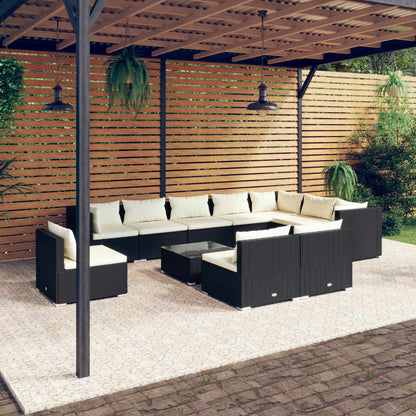 11 pcs conjunto lounge de jardim c/ almofadões vime PE preto - Leva - Me - Contigo