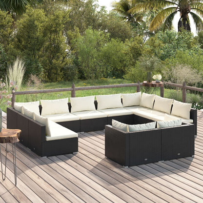 11 pcs conjunto lounge de jardim c/ almofadões vime PE preto - Leva - Me - Contigo