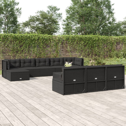 11 pcs conjunto lounge de jardim c/ almofadões vime PE preto - Leva - Me - Contigo