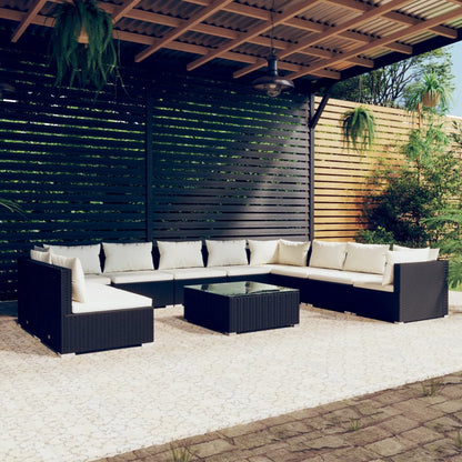 11 pcs conjunto lounge de jardim c/ almofadões vime PE preto - Leva - Me - Contigo