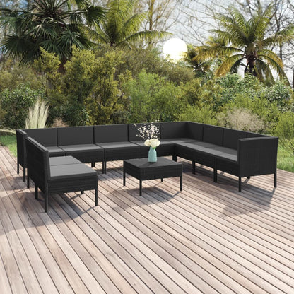 11 pcs conjunto lounge de jardim c/ almofadões vime PE preto - Leva - Me - Contigo