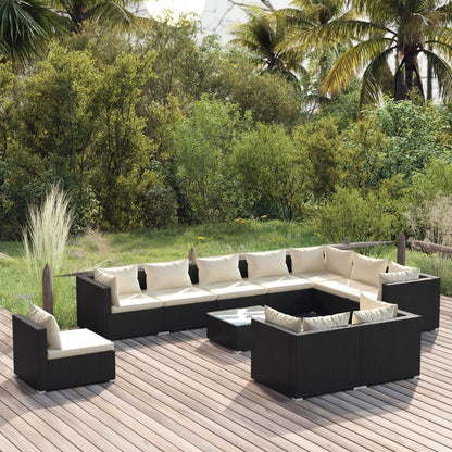 11 pcs conjunto lounge de jardim c/ almofadões vime PE preto - Leva - Me - Contigo