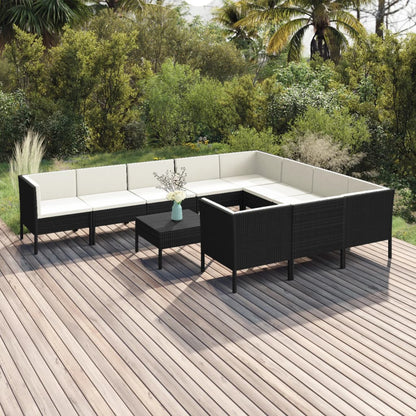 11 pcs conjunto lounge de jardim c/ almofadões vime PE preto - Leva - Me - Contigo