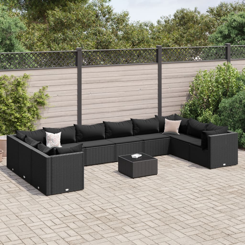 11 pcs conjunto lounge de jardim c/ almofadões vime PE preto - Leva - Me - Contigo