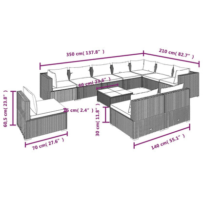 11 pcs conjunto lounge de jardim c/ almofadões vime PE preto - Leva - Me - Contigo