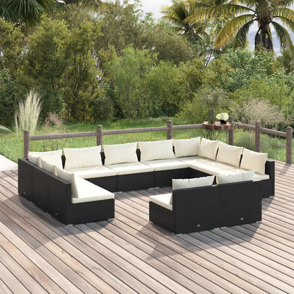 11 pcs conjunto lounge de jardim c/ almofadões vime PE preto - Leva - Me - Contigo