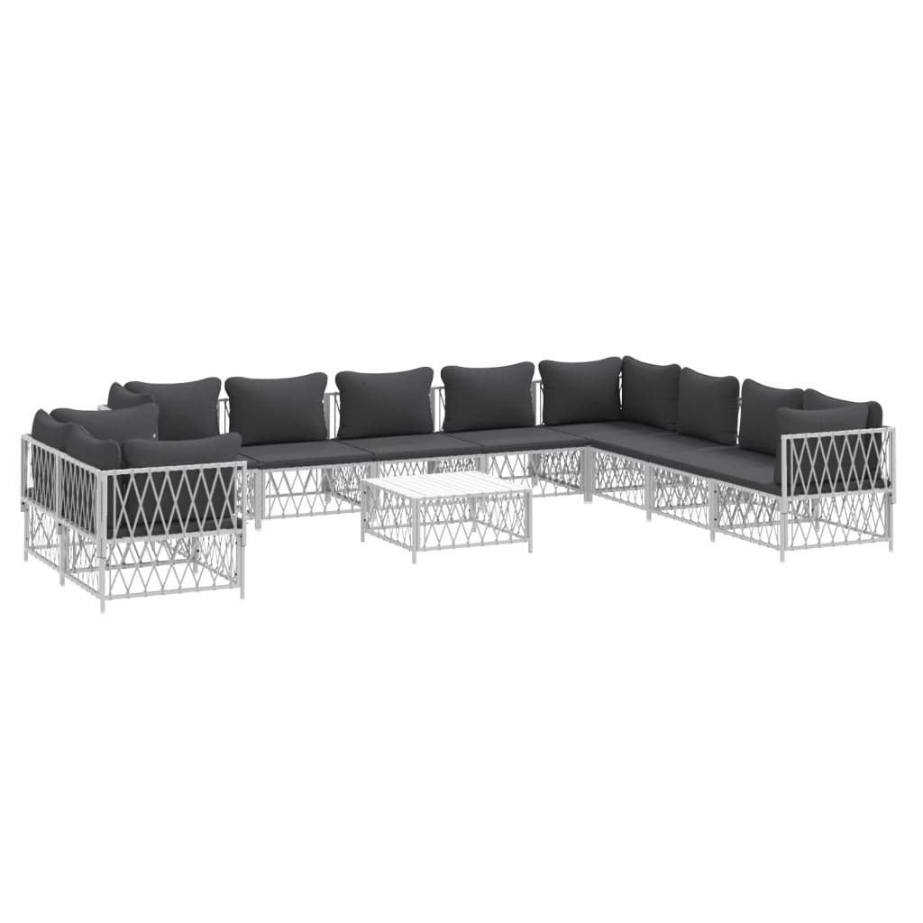 11 pcs conjunto lounge de jardim com almofadões aço branco - Leva - Me - Contigo