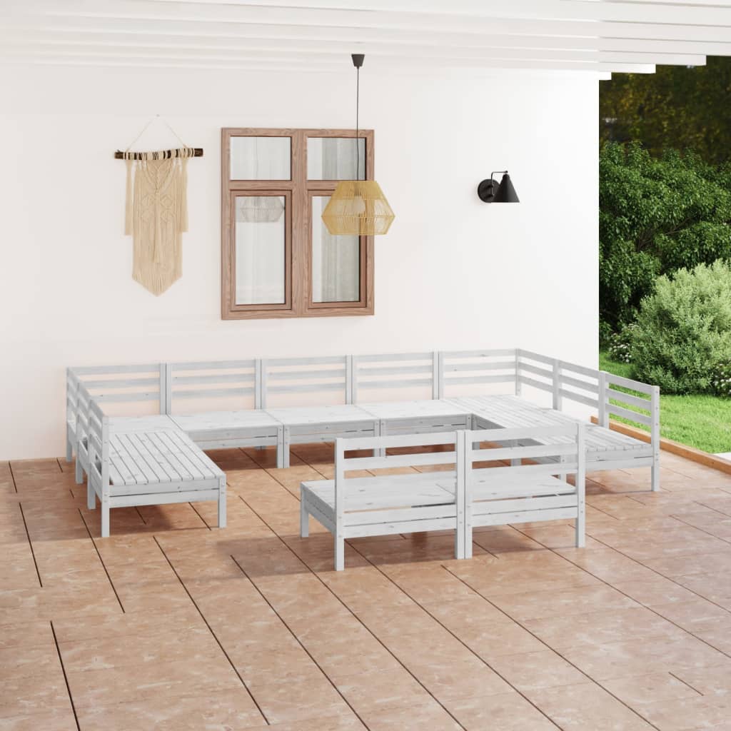 11 pcs conjunto lounge de jardim madeira de pinho maciça branco - Leva - Me - Contigo