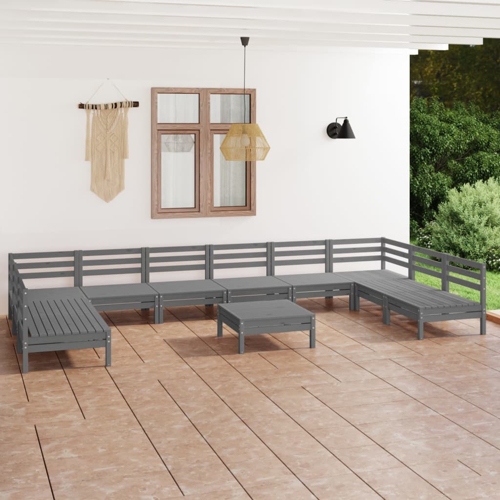 11 pcs conjunto lounge de jardim madeira de pinho maciça cinza - Leva - Me - Contigo