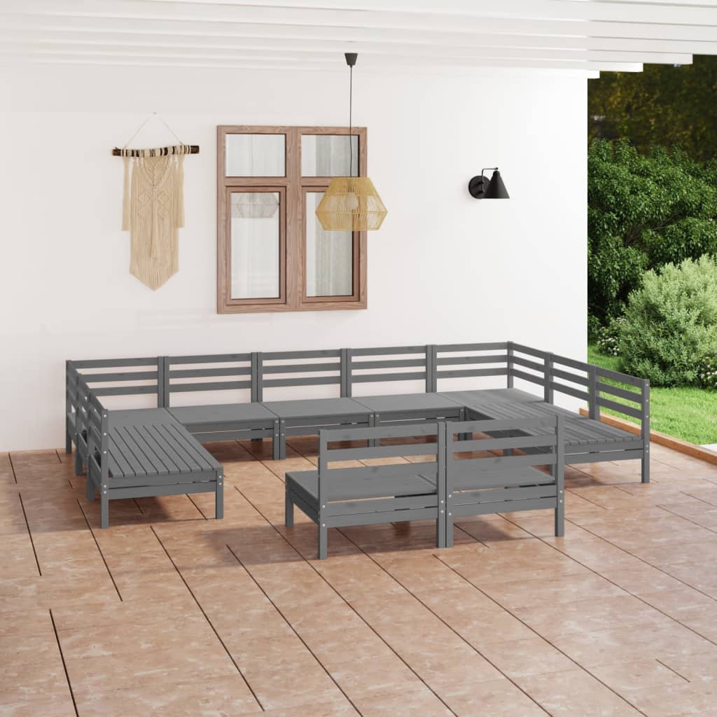 11 pcs conjunto lounge de jardim madeira de pinho maciça cinza - Leva - Me - Contigo