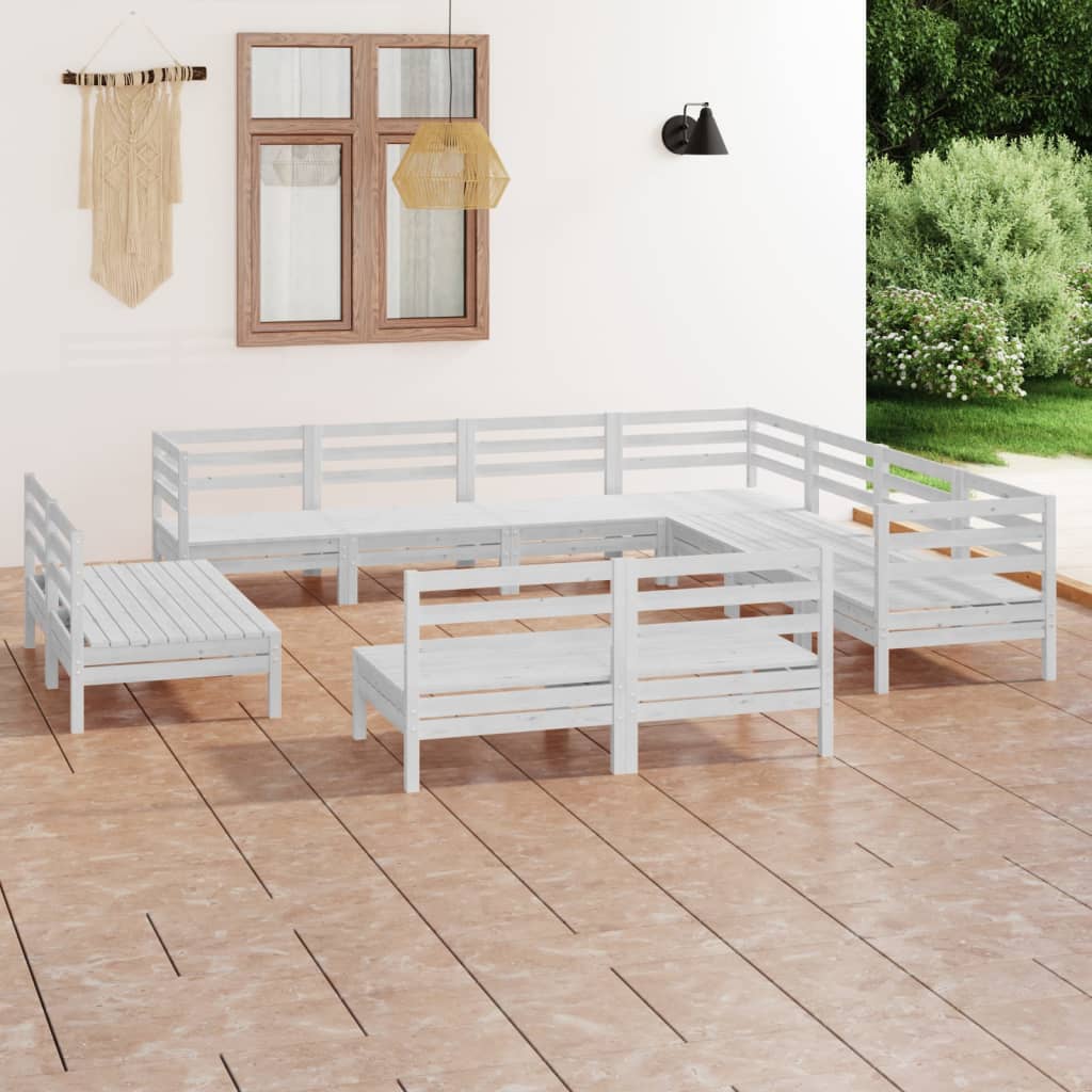 11 pcs conjunto lounge de jardim pinho maciço branco - Leva - Me - Contigo