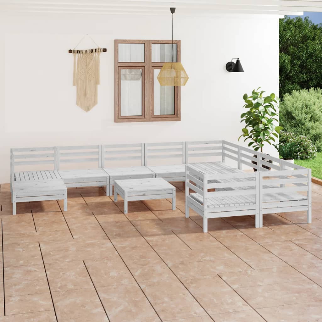 11 pcs conjunto lounge de jardim pinho maciço branco - Leva - Me - Contigo