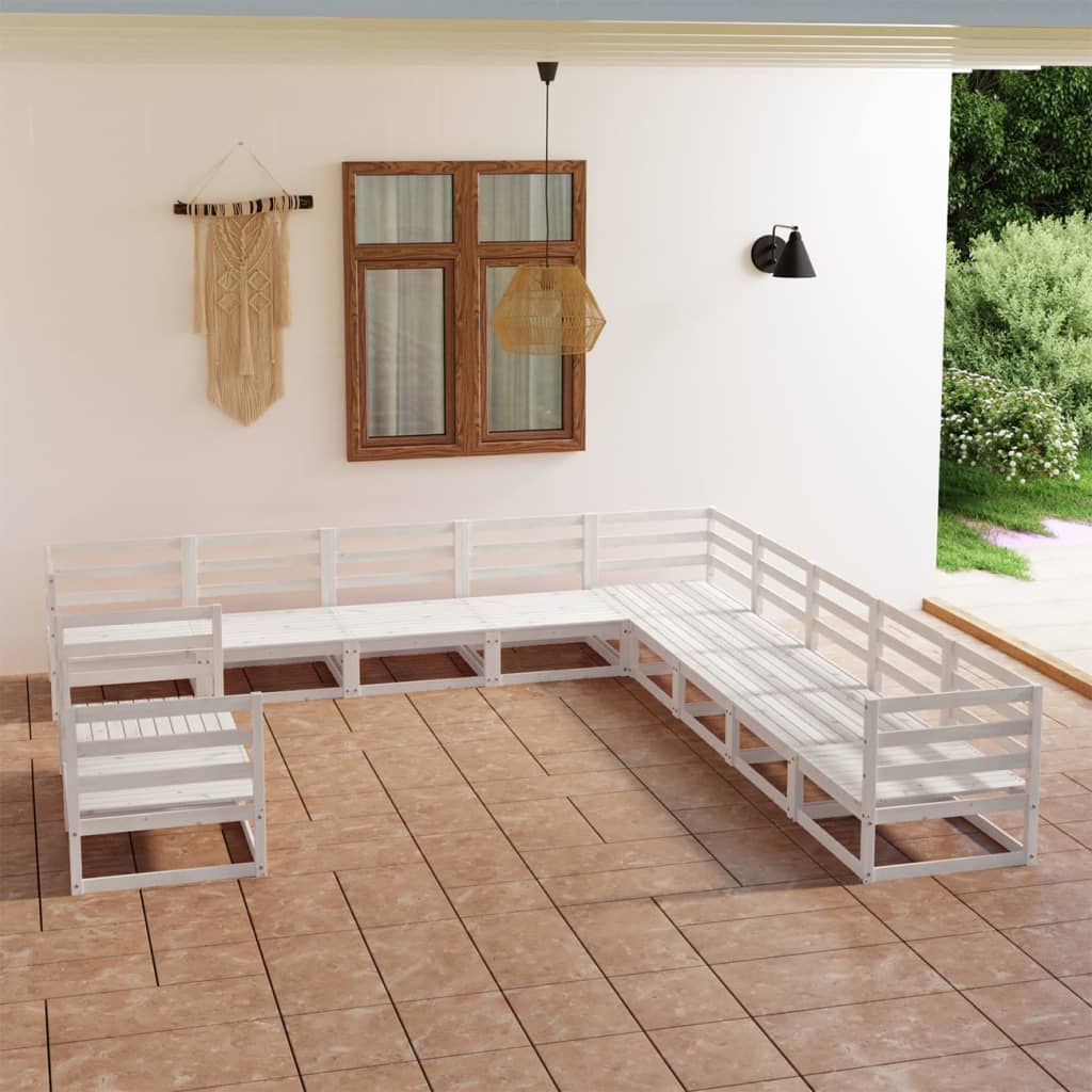 11 pcs conjunto lounge de jardim pinho maciço branco - Leva - Me - Contigo