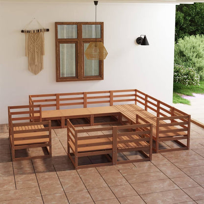 11 pcs conjunto lounge de jardim pinho maciço castanho mel - Leva - Me - Contigo