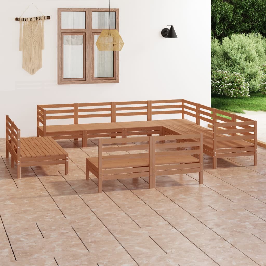 11 pcs conjunto lounge de jardim pinho maciço castanho mel - Leva - Me - Contigo