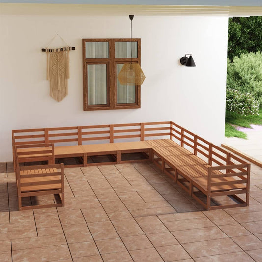 11 pcs conjunto lounge de jardim pinho maciço castanho mel - Leva - Me - Contigo