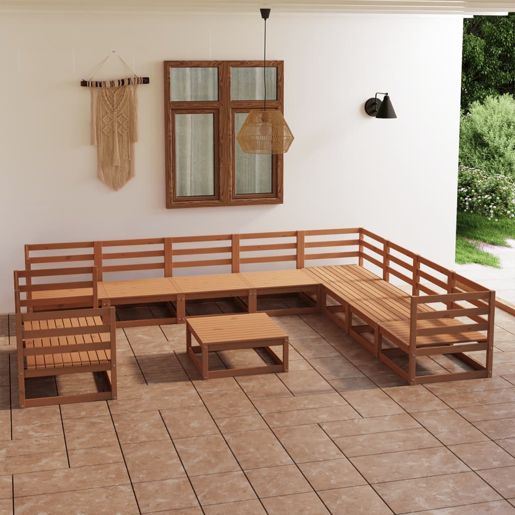 11 pcs conjunto lounge de jardim pinho maciço castanho mel - Leva - Me - Contigo