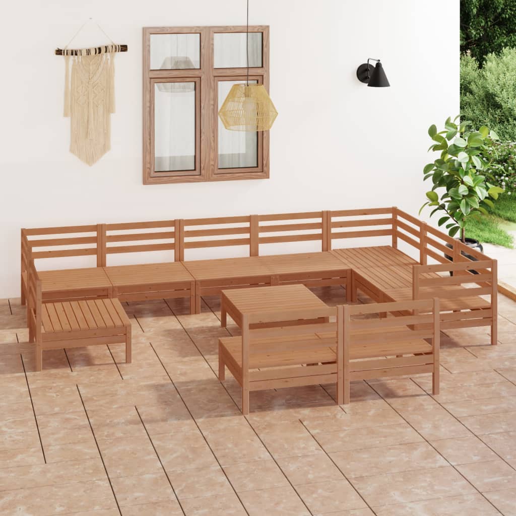 11 pcs conjunto lounge de jardim pinho maciço castanho mel - Leva - Me - Contigo