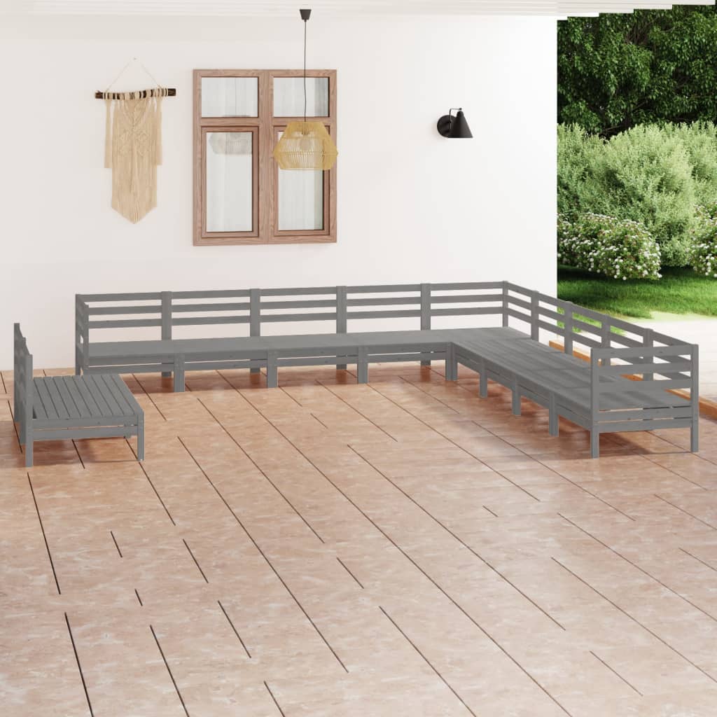 11 pcs conjunto lounge de jardim pinho maciço cinzento - Leva - Me - Contigo