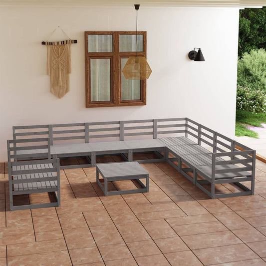 11 pcs conjunto lounge de jardim pinho maciço cinzento - Leva - Me - Contigo