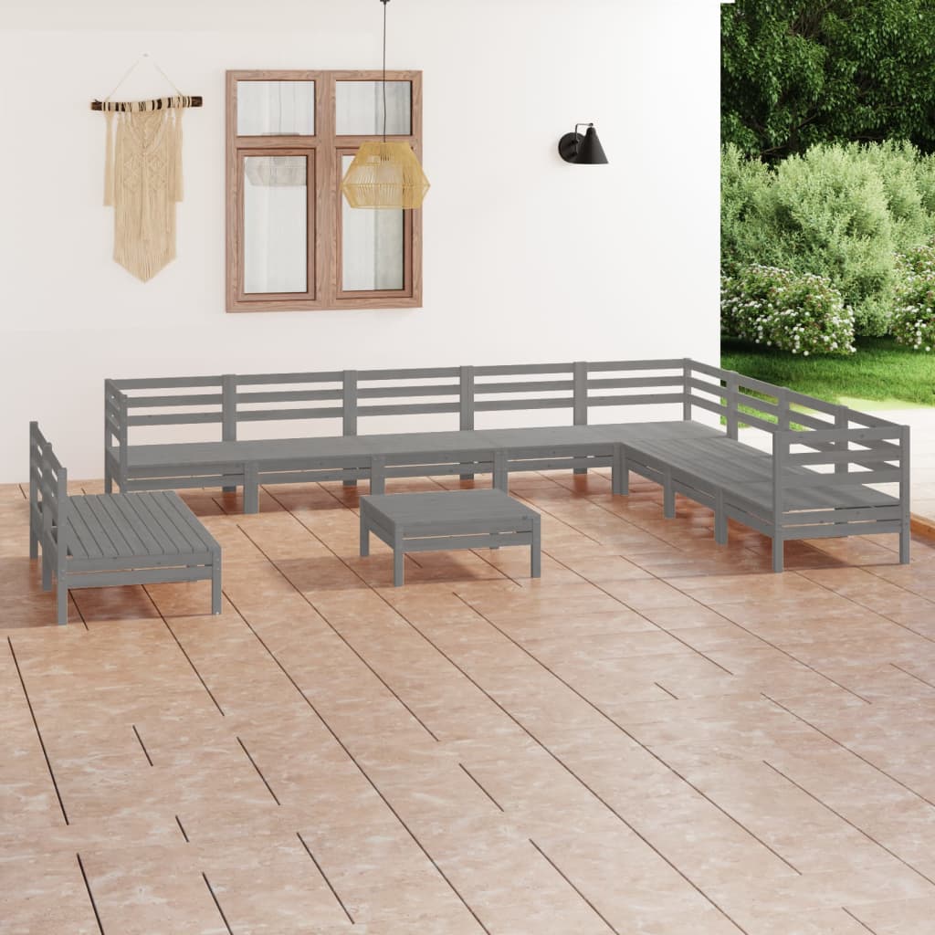 11 pcs conjunto lounge de jardim pinho maciço cinzento - Leva - Me - Contigo