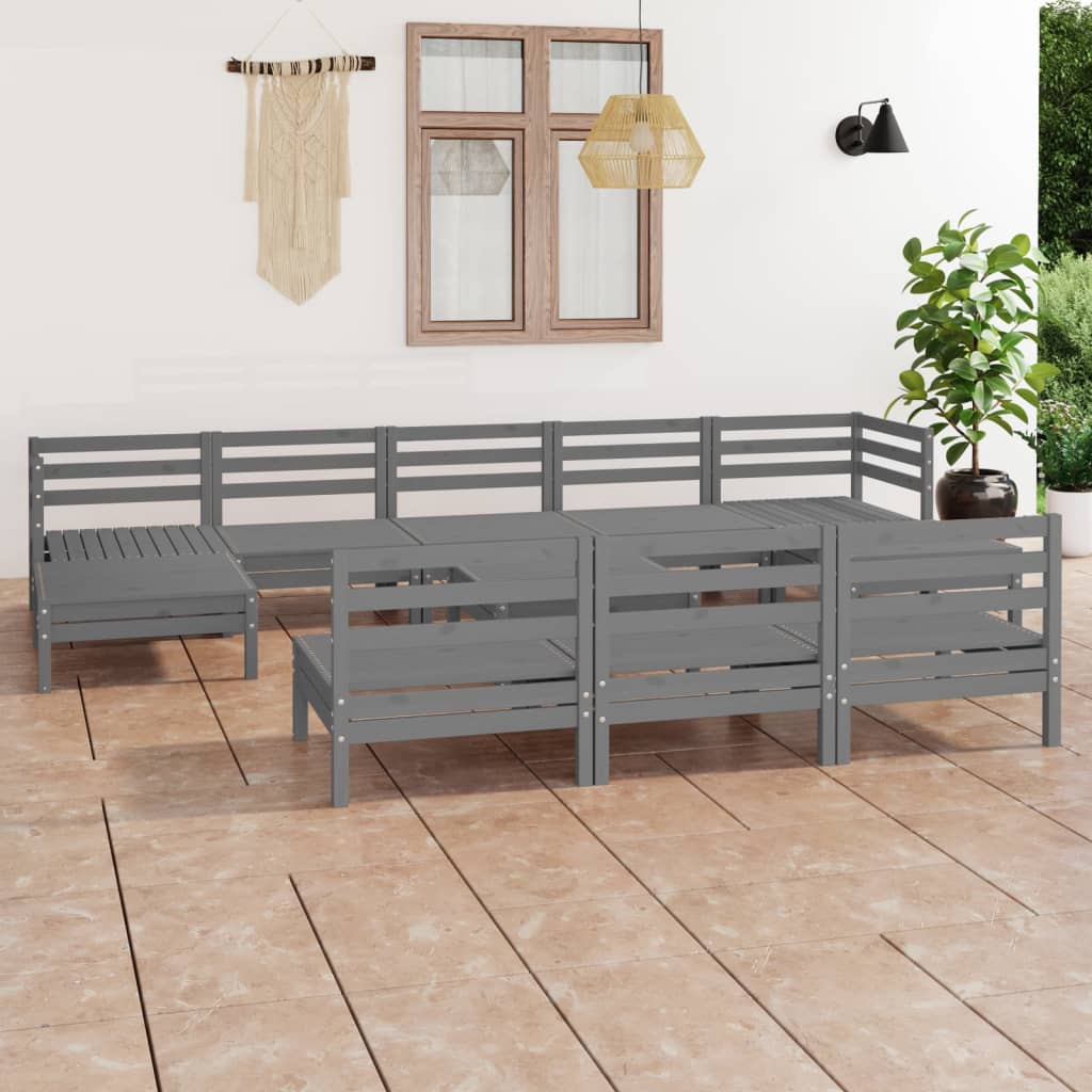 11 pcs conjunto lounge de jardim pinho maciço cinzento - Leva - Me - Contigo