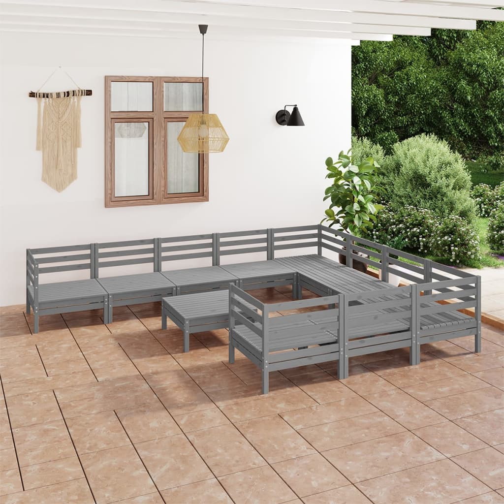 11 pcs conjunto lounge de jardim pinho maciço cinzento - Leva - Me - Contigo