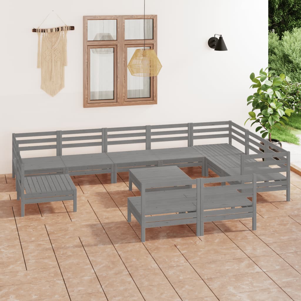 11 pcs conjunto lounge de jardim pinho maciço cinzento - Leva - Me - Contigo