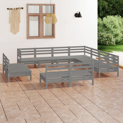 11 pcs conjunto lounge de jardim pinho maciço cinzento - Leva - Me - Contigo