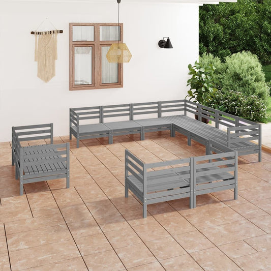 11 pcs conjunto lounge de jardim pinho maciço cinzento - Leva - Me - Contigo